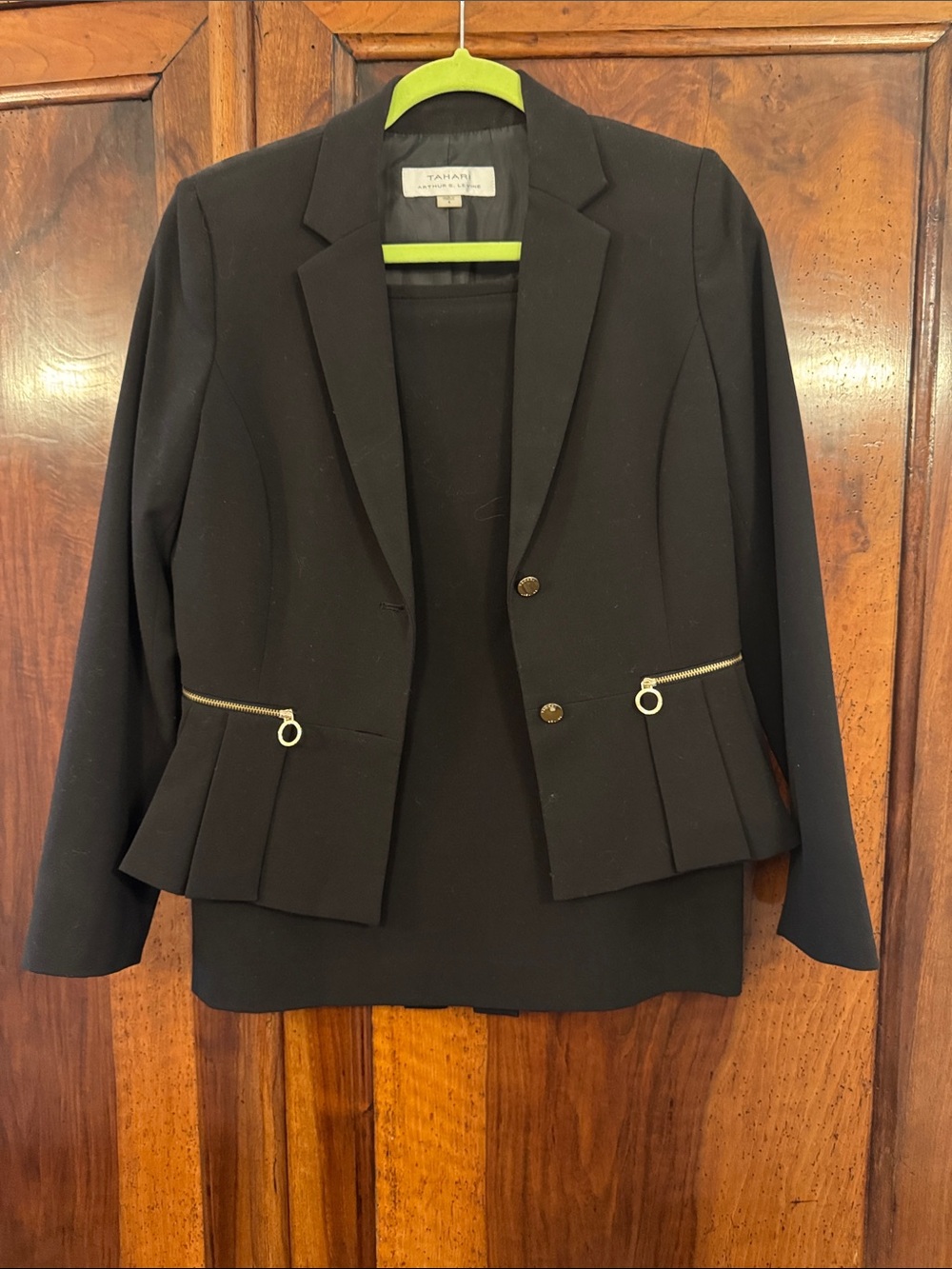 Tahari ASL Black Zip-Pocket Tailored Blazer with Matching Skirt